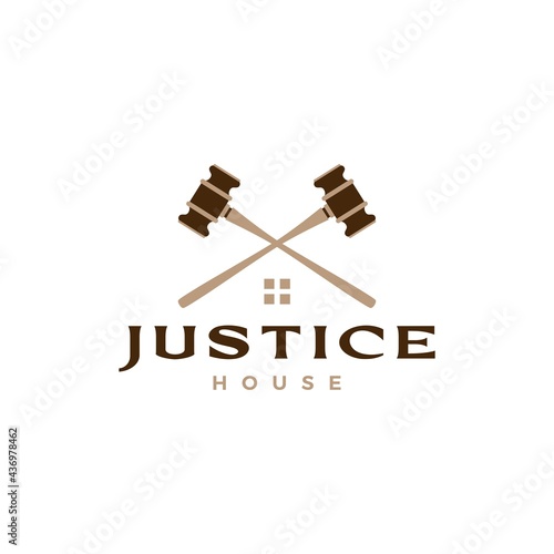 justice hammer law house home lawyer logo vector icon illustration