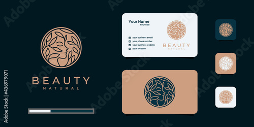 Creative beauty woman hair salon combine with nature concept, logo and business card design.