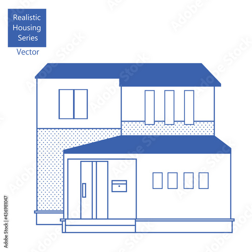シンプルな線画の一戸建て、一軒家のイラスト（二階建て）マイホーム木造住宅　ベクター