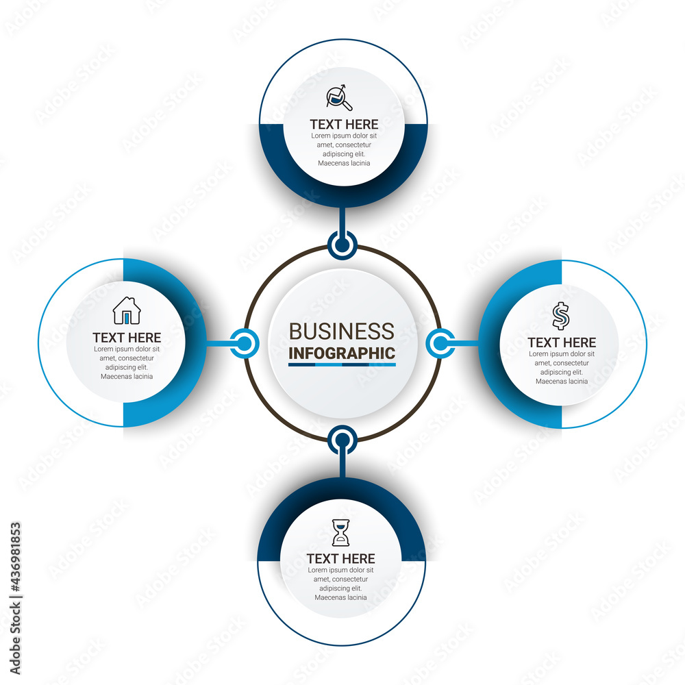 Infographic template design with icons and circles. Abstract elements of graph, diagram with steps, number options, parts or processes. Infographic template design with icons and circles. Abstract elements of graph, diagram with steps, number options, parts or processes.