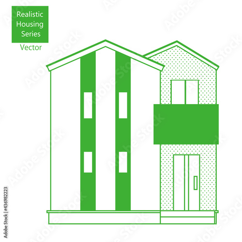 シンプルな線画の一戸建て、一軒家のイラスト（二階建て）マイホーム木造住宅 ベクター