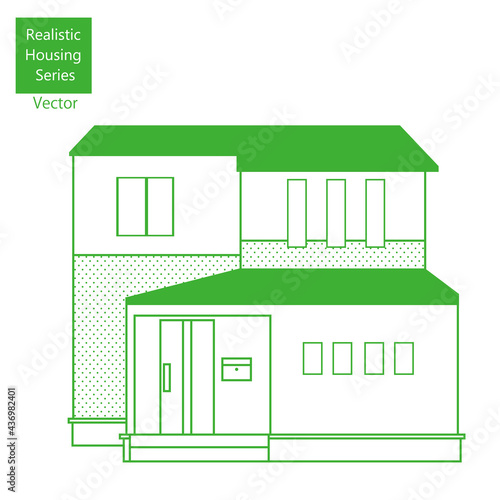 シンプルな線画の一戸建て、一軒家のイラスト（二階建て）マイホーム木造住宅　ベクター