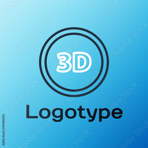 Line 3D word icon isolated on blue background. Colorful outline concept. Vector Illustration
