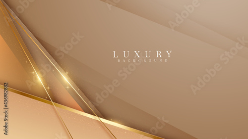 Elegant brown shade background with line golden elements sparkle. Realistic luxury paper cut style 3d modern concept. vector illustration for design.