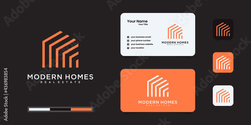 Build house logo with line art style. home build abstract for logo and business card design