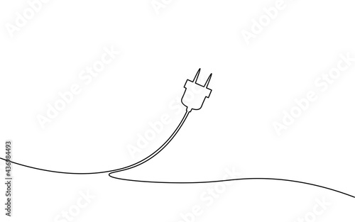 Continuous line art plug energy power storage electric rechargeable supply. Charging smartphone battery icon symbol industry technology concept. Hand drawing sketch vector illustration