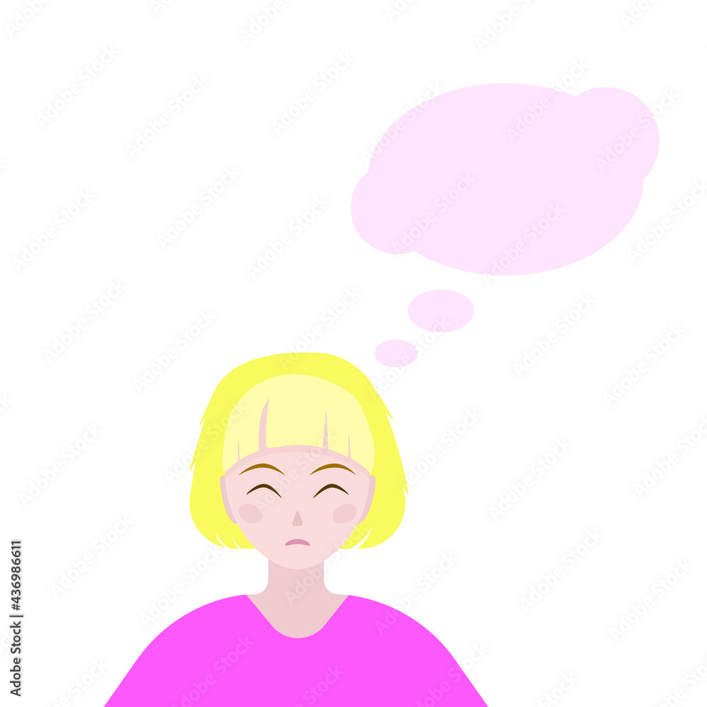 The girl gets upset, thinking about something. Vector illustration. The girl gets upset, thinking about something. Vector illustration.