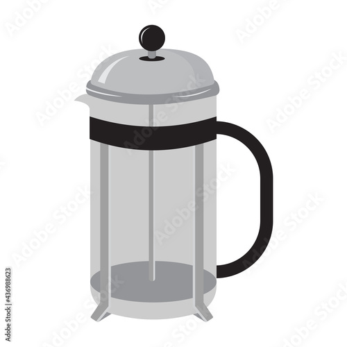 French press vector illustration. Coffee maker icon isolated on white background.