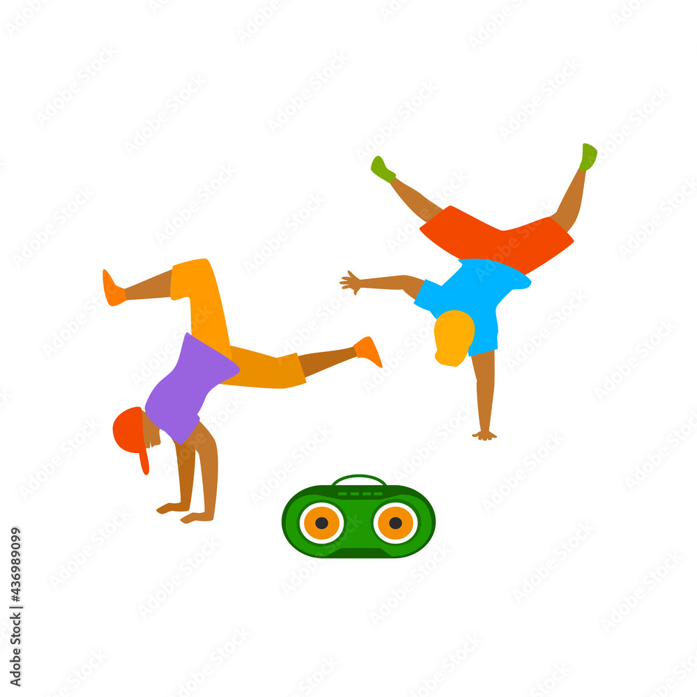 Fototapeta premium young men dancing break dance scene isolated vector illustration