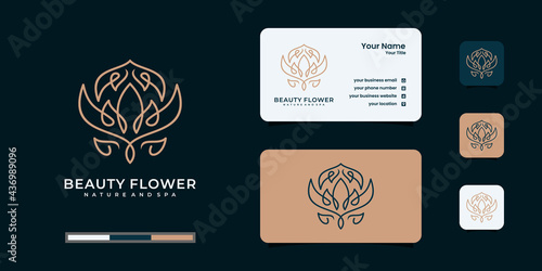 Luxury abstract golden flower logo design with business card