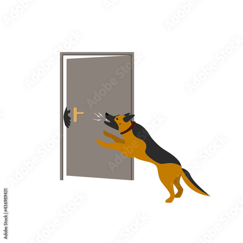 german shepherd dog protecting home from thieves vector illustration scene