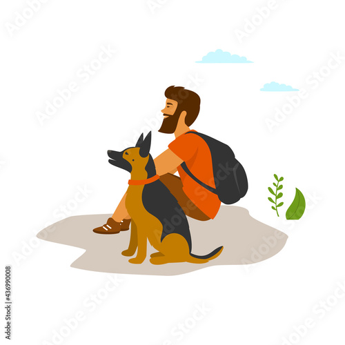 man traveling alone with his dog scene