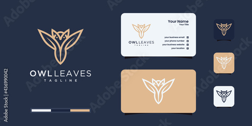 Creative owl and nature leaves logo combination. eco, luxury, and inspiration.