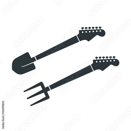 illustration of guitar combined with farm equipment 