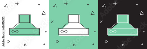 Set Kitchen extractor fan icon isolated on white and green, black background. Cooker hood. Kitchen exhaust. Household appliance. Vector