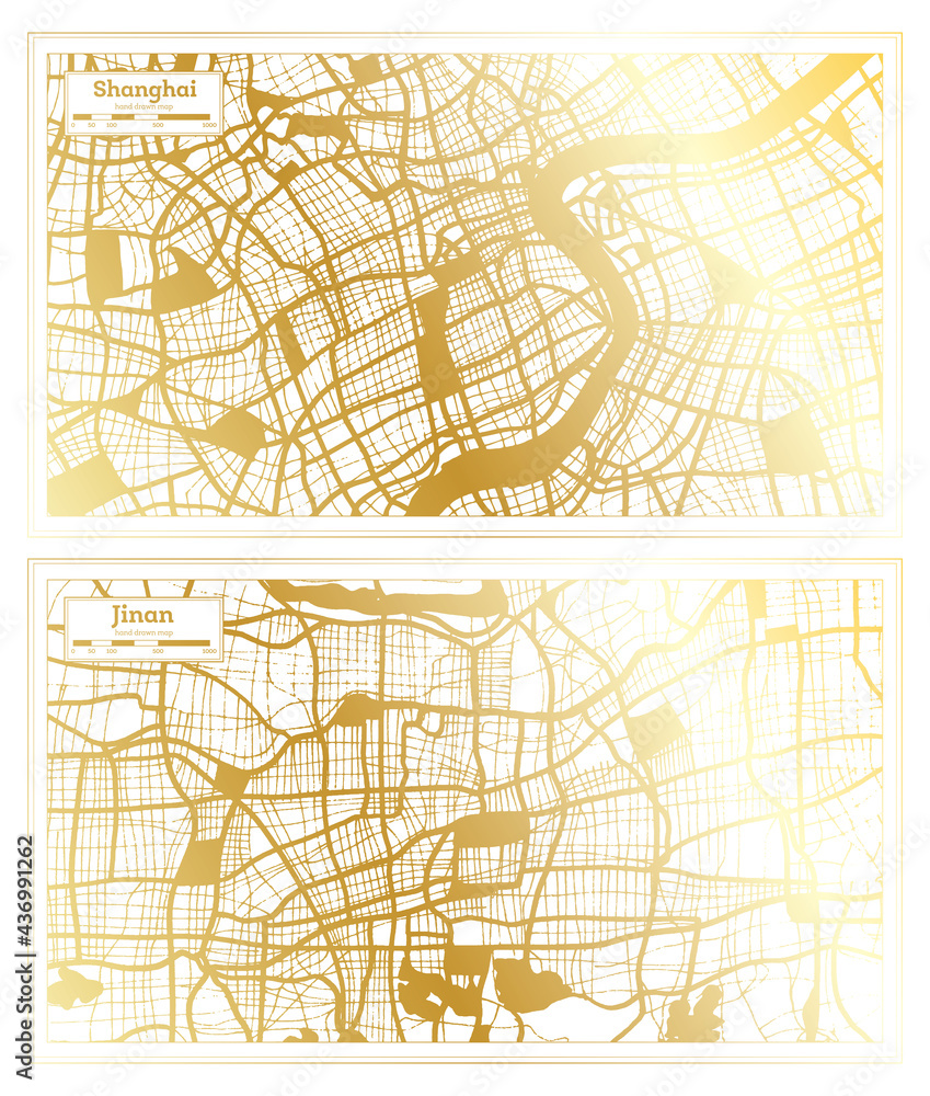 Jinan and Shanghai China City Map Set.