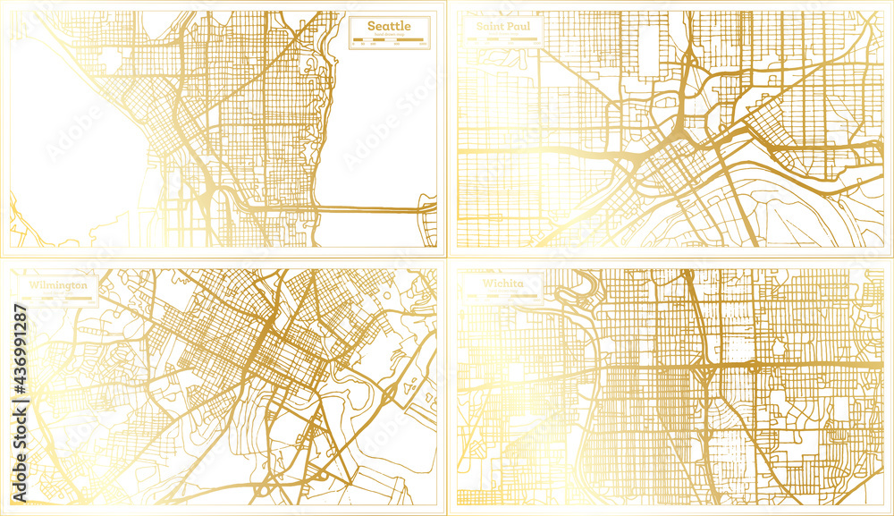 Wilmington, Saint Paul, Wichita and Seattle USA City Map Set.