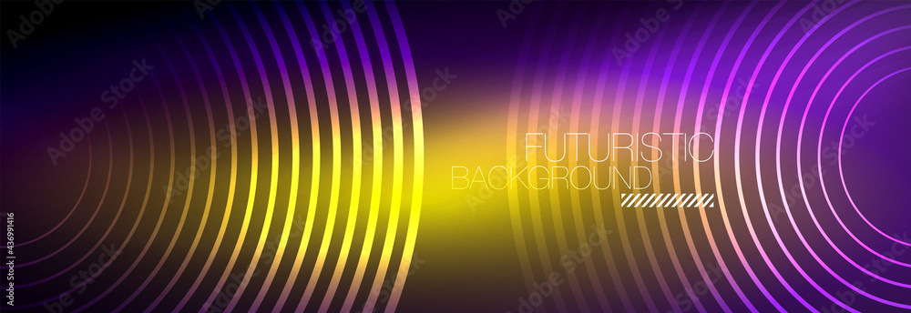 Dark abstract background with glowing neon circles. Trendy layout template for business or technology presentation, internet poster or web brochure cover, wallpaper Dark abstract background with glowing neon circles. Trendy layout template for business or technology presentation, internet poster or web brochure cover, wallpaper