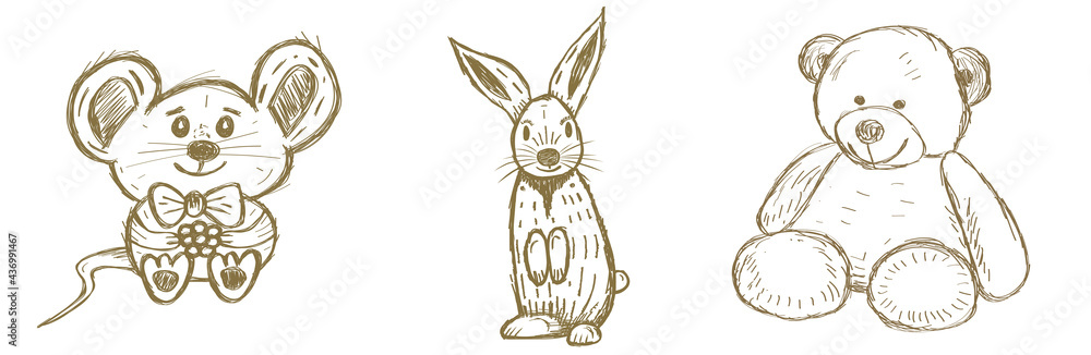 Cute Hand Drawn Rabbit Isolated on White. Cute Hand Drawn Rabbit Isolated on White.