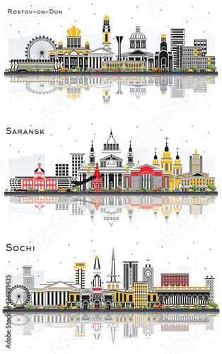 Sochi, Saransk and Rostov-on-Don Russia City Skyline Set.