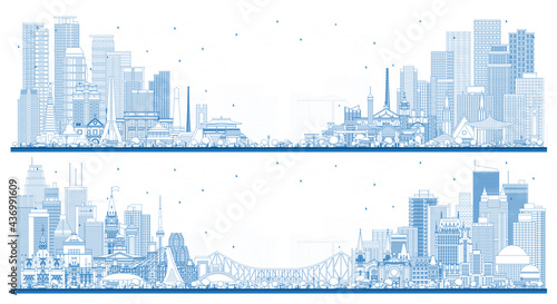 Photography Outline Welcome to Canada and Philippines City Skyline Set.