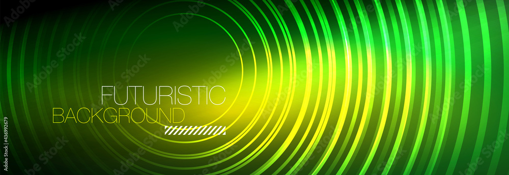 Dark abstract background with glowing neon circles. Trendy layout template for business or technology presentation, internet poster or web brochure cover, wallpaper Dark abstract background with glowing neon circles. Trendy layout template for business or technology presentation, internet poster or web brochure cover, wallpaper