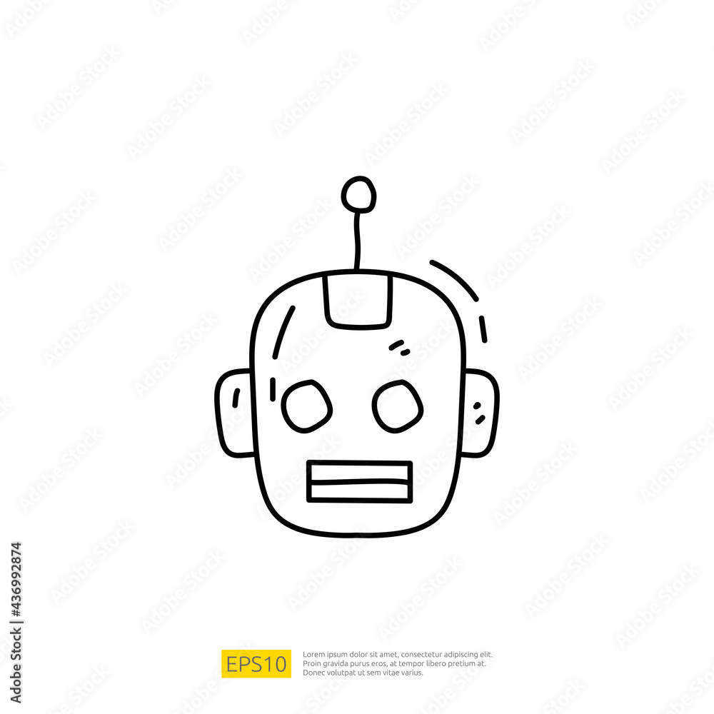 Fototapeta premium Artificial intelligence AI concept with android robot head face for engineering, development, brainstorming sign. Hand drawn doodle icons vector illustration