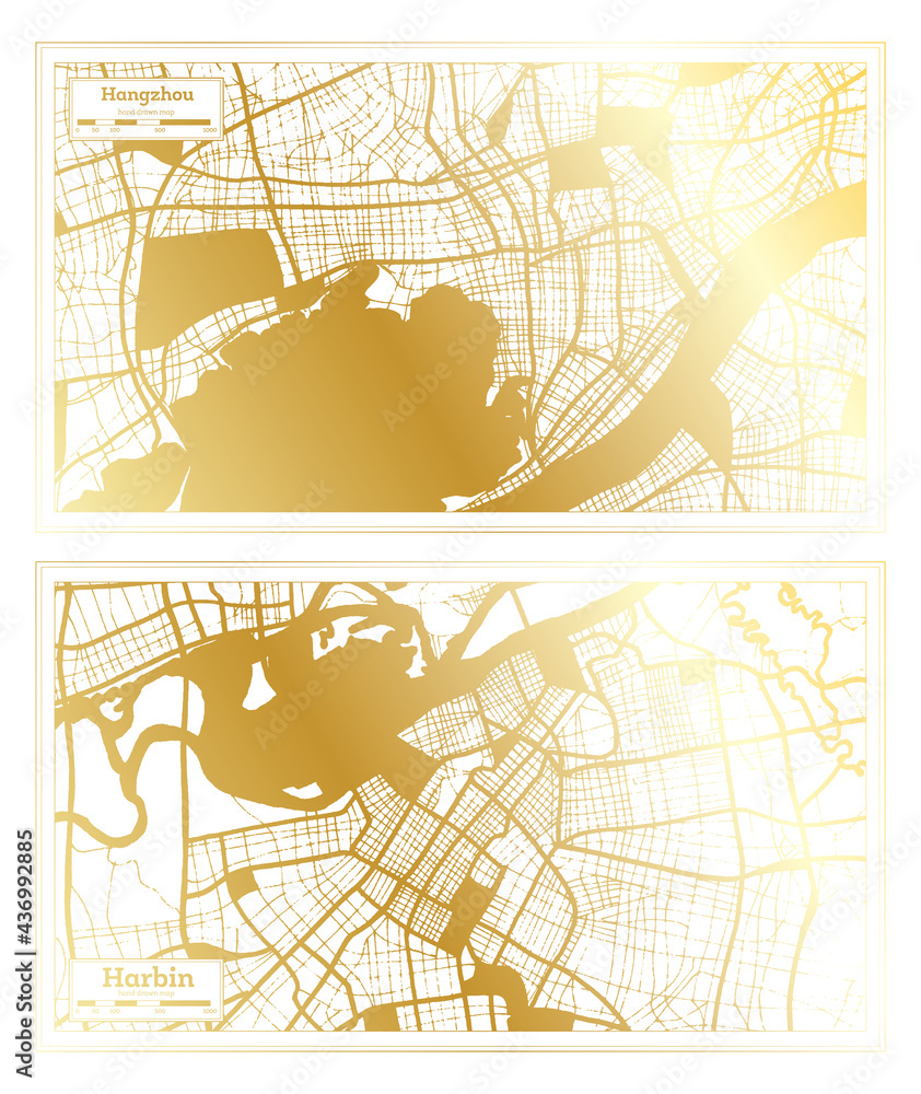 Hangzhou China City Map in Retro Style in Golden Color. Outline Map. Hangzhou China City Map in Retro Style in Golden Color. Outline Map.