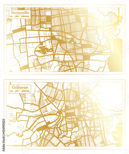 Culiacan and Hermosillo Mexico City Map Set. photo