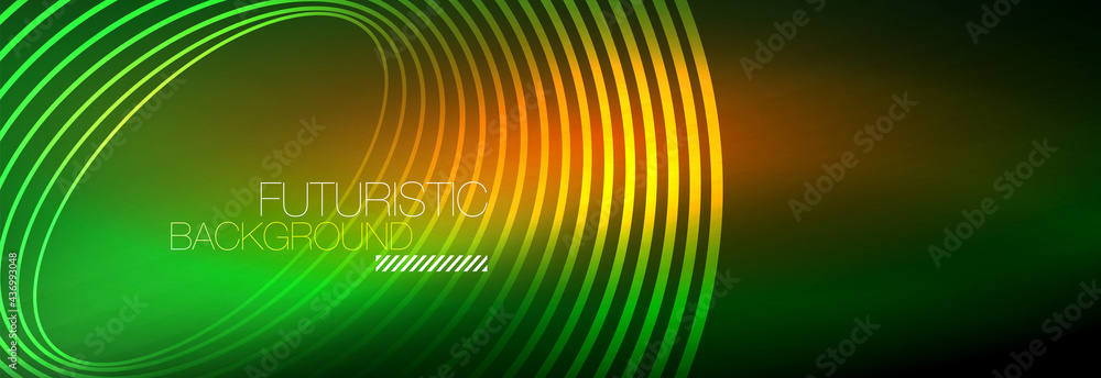 Dark abstract background with glowing neon circles. Trendy layout template for business or technology presentation, internet poster or web brochure cover, wallpaper Dark abstract background with glowing neon circles. Trendy layout template for business or technology presentation, internet poster or web brochure cover, wallpaper