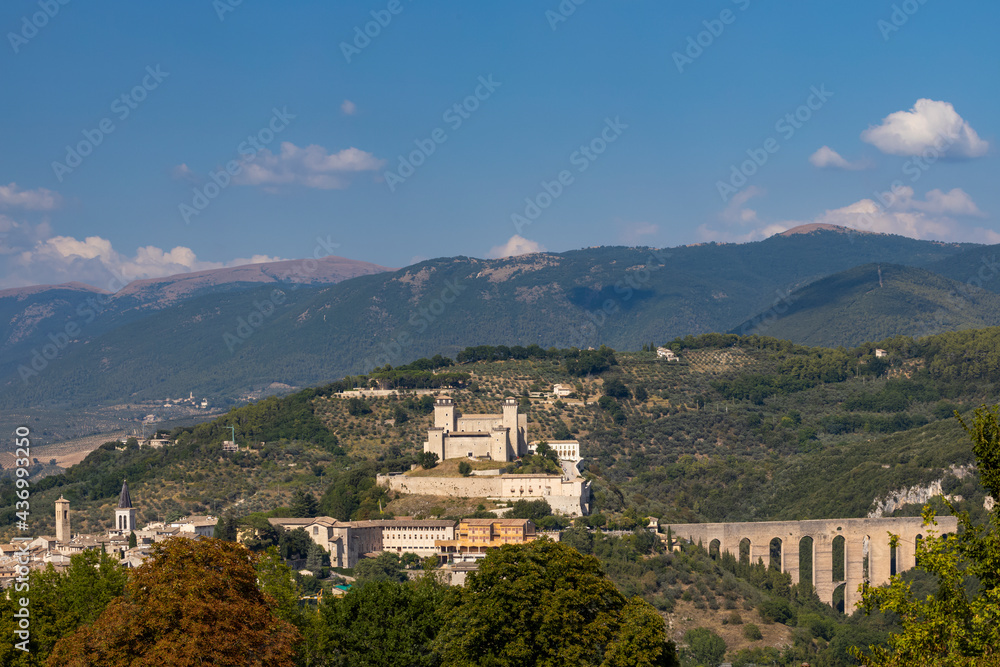 Spoleto castle with aqueduct in Umbria, Italy