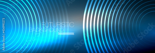 Dark abstract background with glowing neon circles. Trendy layout template for business or technology presentation, internet poster or web brochure cover, wallpaper