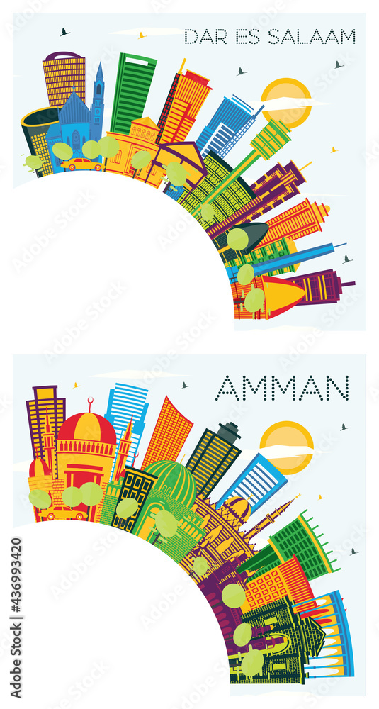 Amman Jordan and Dar Es Salaam Tanzania City Skyline Set.