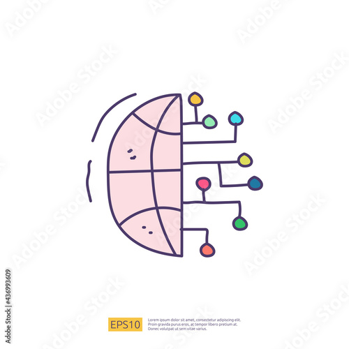 Artificial intelligence AI concept with algorithm and data filter or analysis for engineering, development, brainstorming sign. Hand drawn doodle icons vector illustration