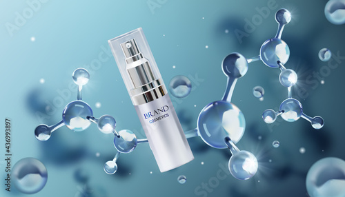 Beauty cosmetic product with molecule.Cosmetic ads template.cosmetics product as luxury beauty brand design.Realistic vector vector