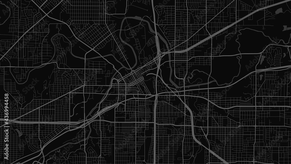 Black and dark grey Fort Worth city area vector background map, streets and water cartography illustration.