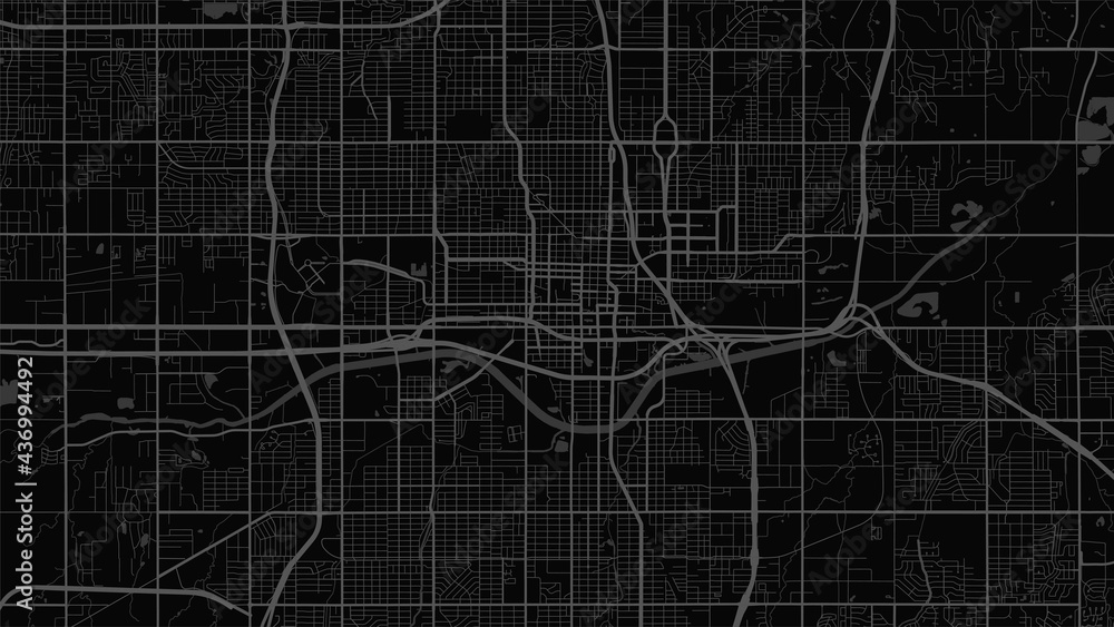 Black and dark grey Oklahoma City area vector background map, streets and water cartography illustration. Black and dark grey Oklahoma City area vector background map, streets and water cartography illustration.