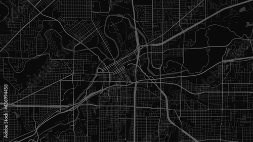 Black and dark grey Fort Worth city area vector background map, streets and water cartography illustration. photo