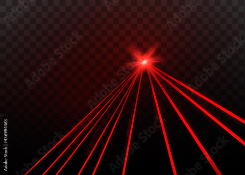 Abstract red laser beam. Transparent isolated on black background. Vector illustration.
