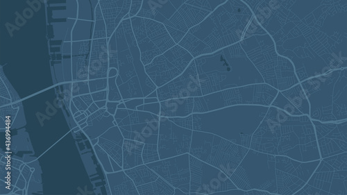 Blue Liverpool city area vector background map, streets and water cartography illustration.