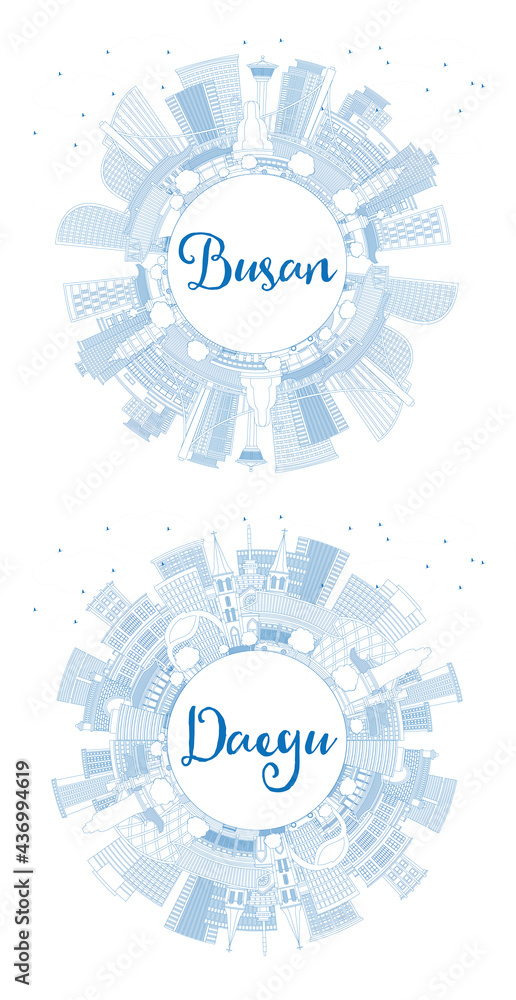Outline Daegu and Busan South Korea City Skyline Set. Outline Daegu and Busan South Korea City Skyline Set.