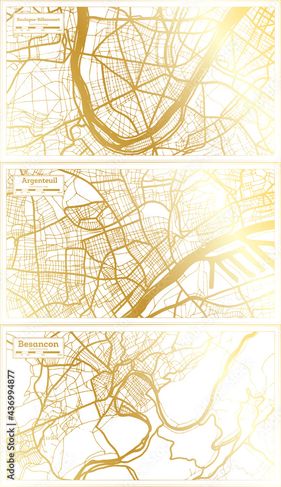 Besancon, Argenteuil and Boulogne Billancourt France City Map Set.