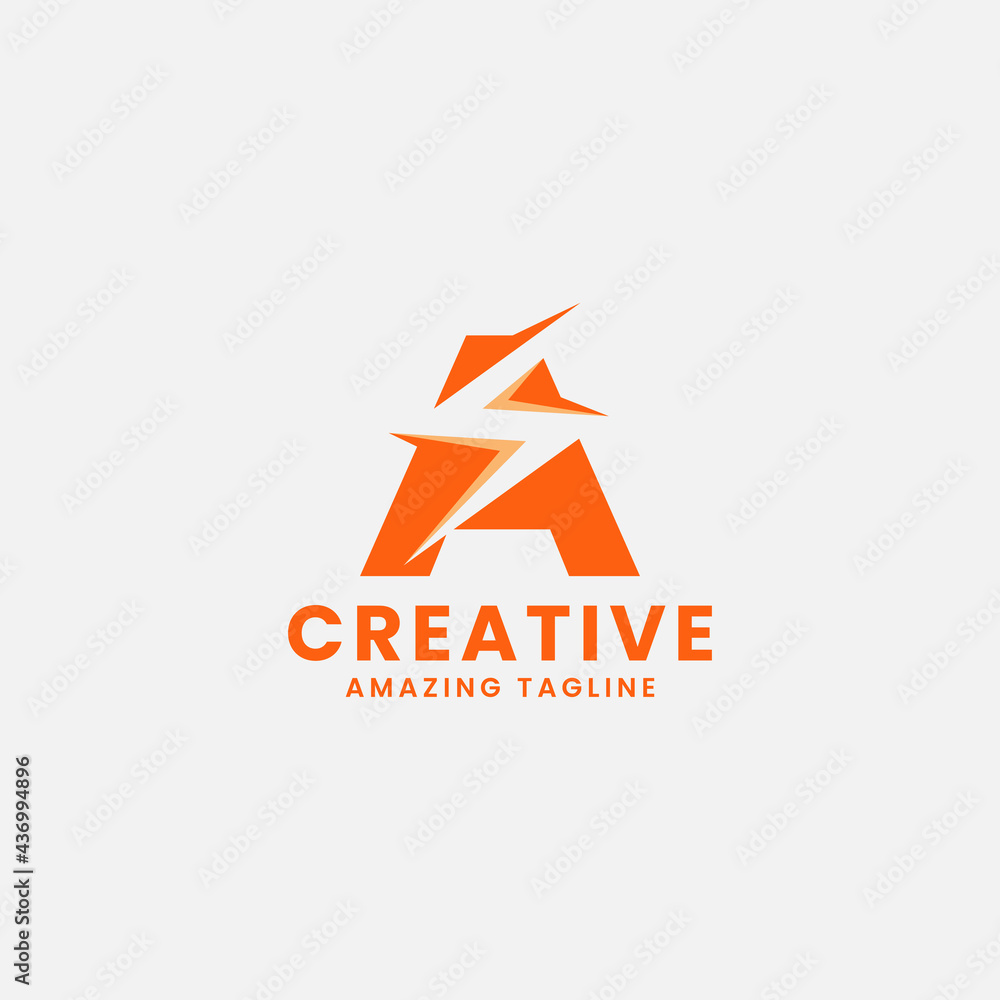 Orange Negative Space Flash on Letter A Monogram Initial Logo in White Background Orange Negative Space Flash on Letter A Monogram Initial Logo in White Background