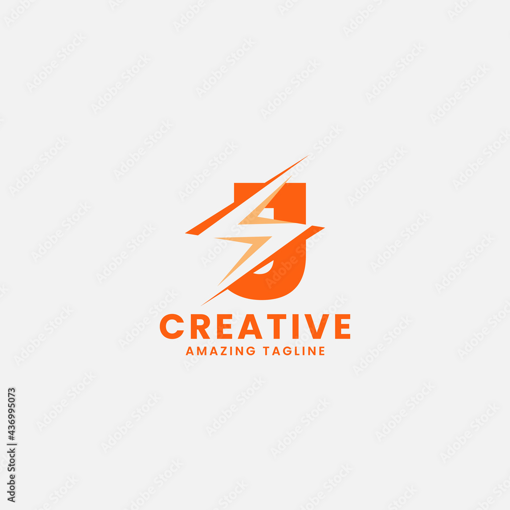 Orange Negative Space Flash on Letter J Monogram Initial Logo in White Background Orange Negative Space Flash on Letter J Monogram Initial Logo in White Background