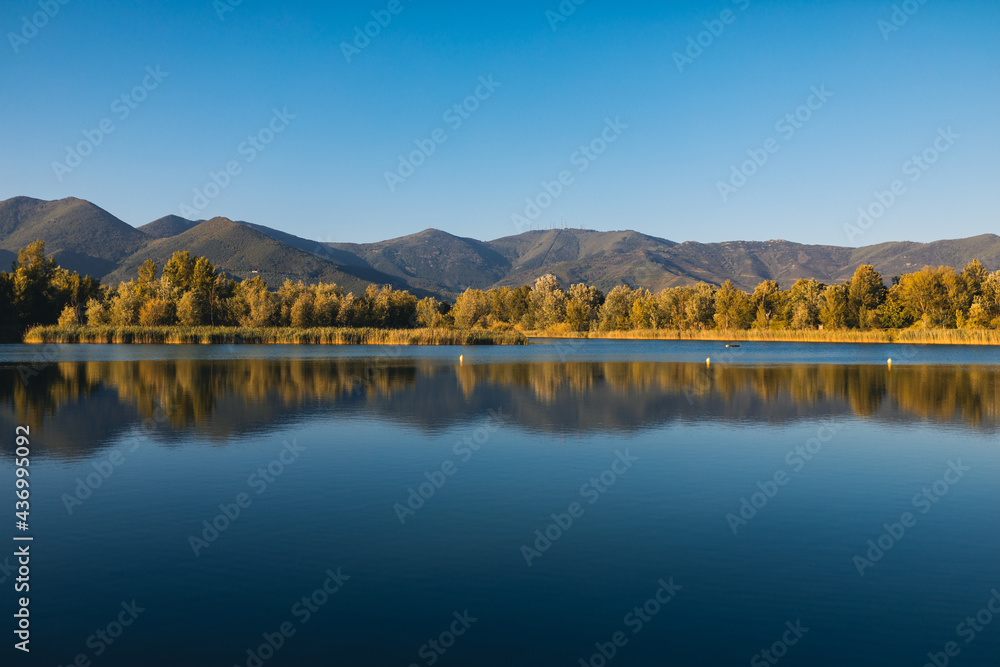 lake with reflected mountains