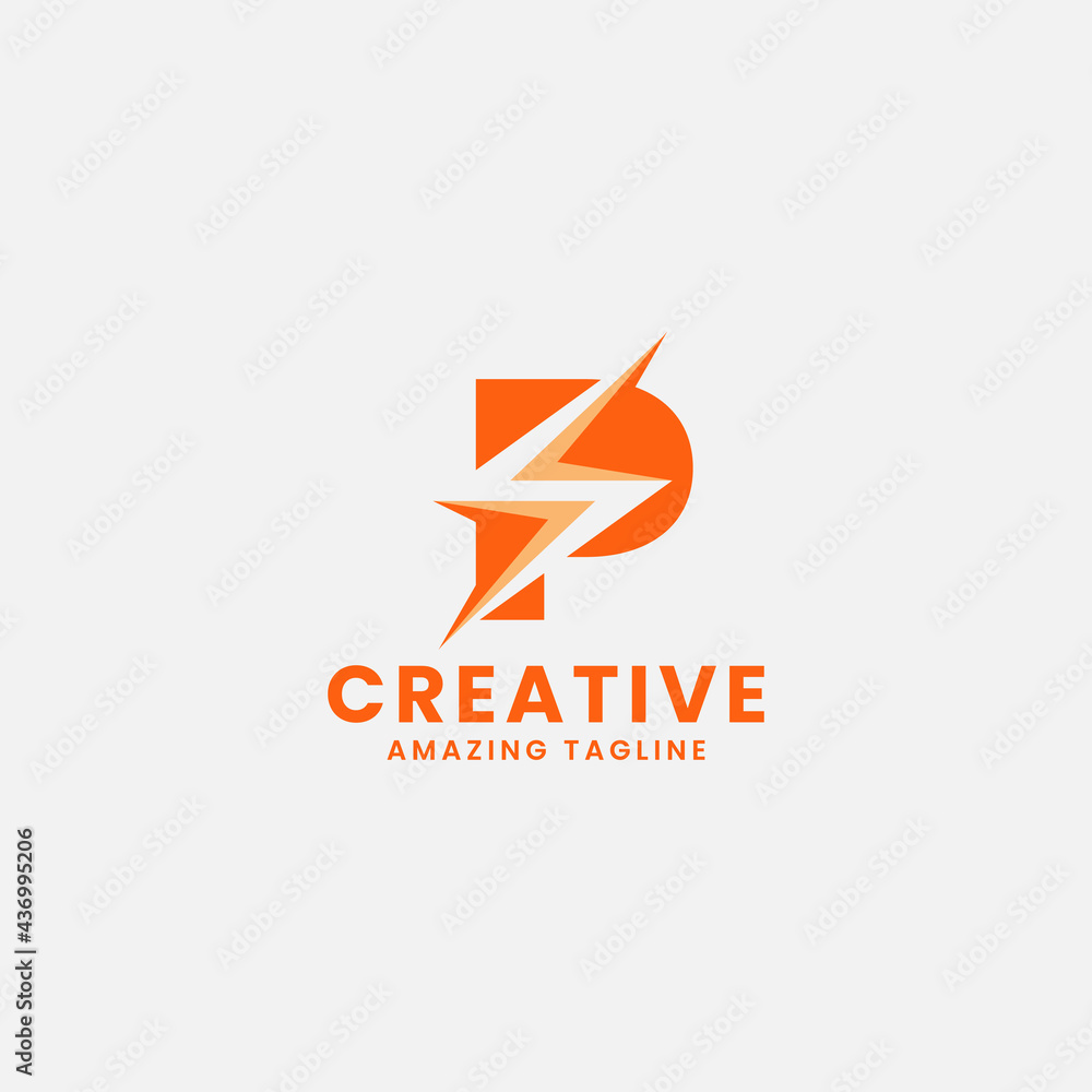 Orange Negative Space Flash on Letter P Monogram Initial Logo in White Background Orange Negative Space Flash on Letter P Monogram Initial Logo in White Background