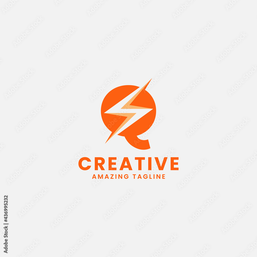 Orange Negative Space Flash on Letter Q Monogram Initial Logo in White Background Orange Negative Space Flash on Letter Q Monogram Initial Logo in White Background