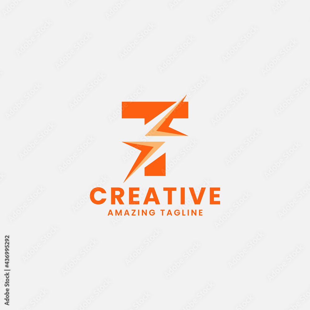 Orange Negative Space Flash on Letter T Monogram Initial Logo in White Background Orange Negative Space Flash on Letter T Monogram Initial Logo in White Background