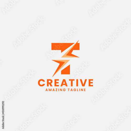 Orange Negative Space Flash on Letter T Monogram Initial Logo in White Background