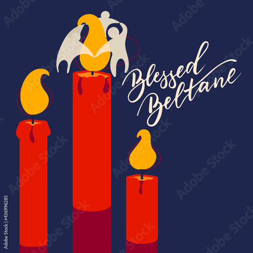 Blessed Beltane - vector illustration for wiccan celebration of may day, witchcraft ritual. For poster, card, banner.